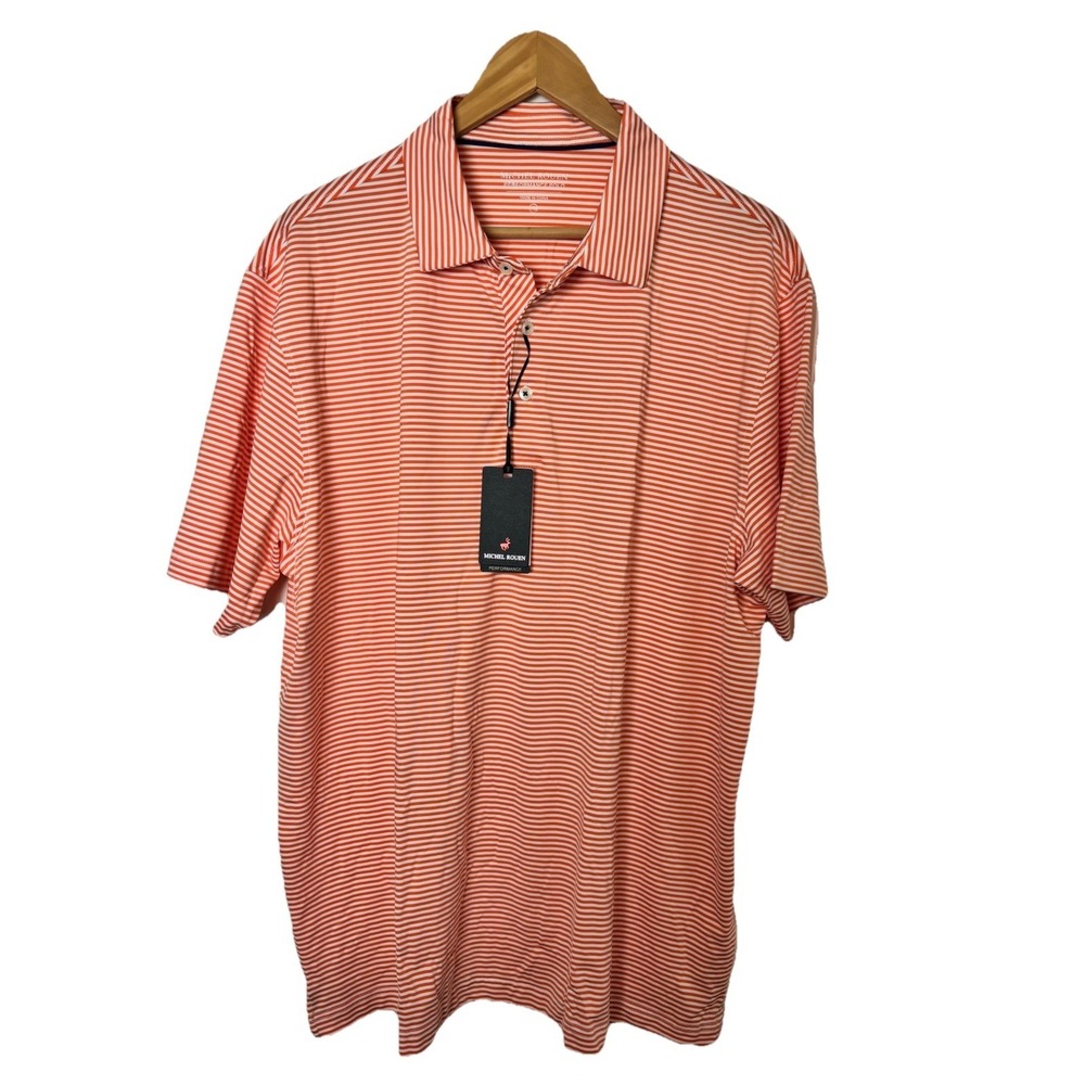 Michel Rouen Performance Polo Mens XL Orange Striped Stretch Golf‎ NEW NWT